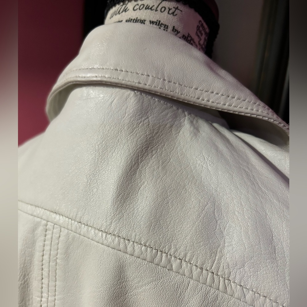 White / Off White Sheep Leather Moto Jacket - Picture 2 of 10